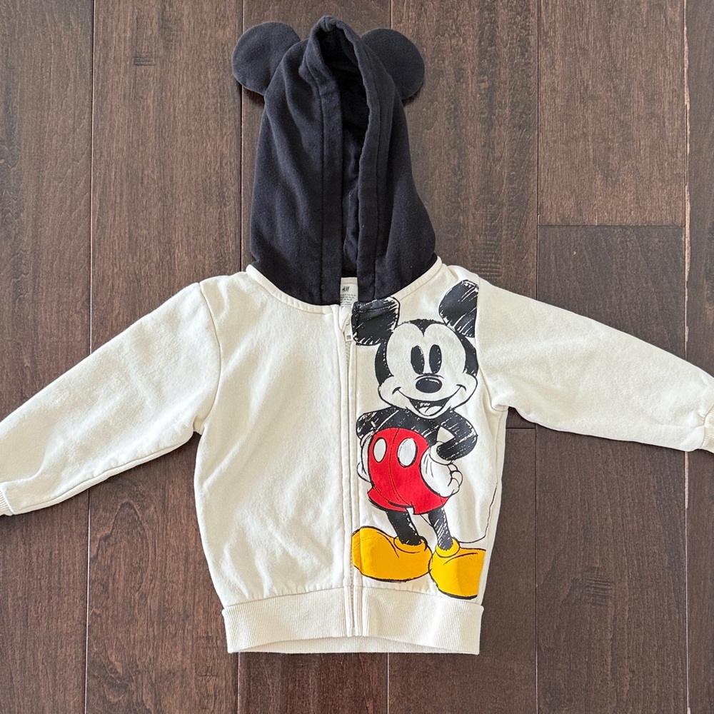 H&M Disney Cream and Black Mickey Mouse Kids Hoodie with ears!